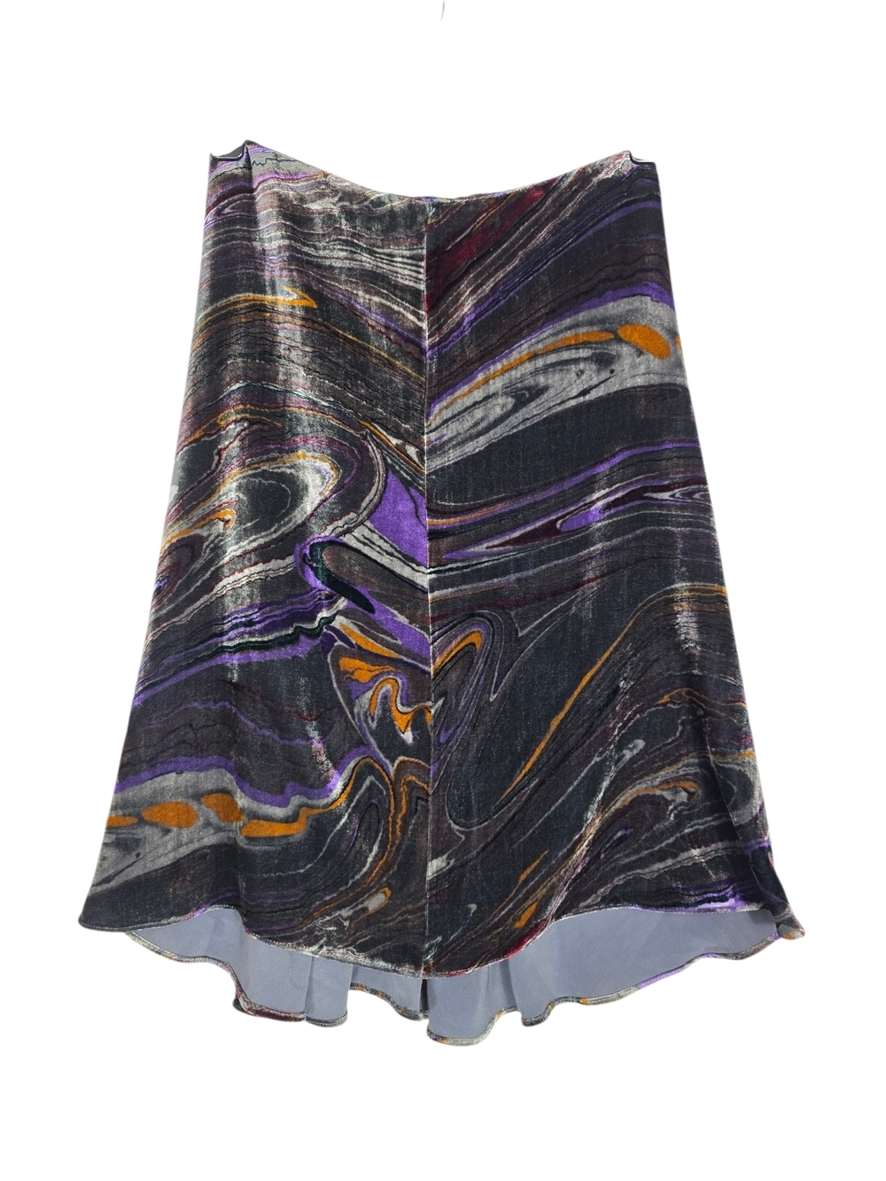 Etro Marble-Effect Velvet silk blend Circle Skirt in Purple, Black & Gold